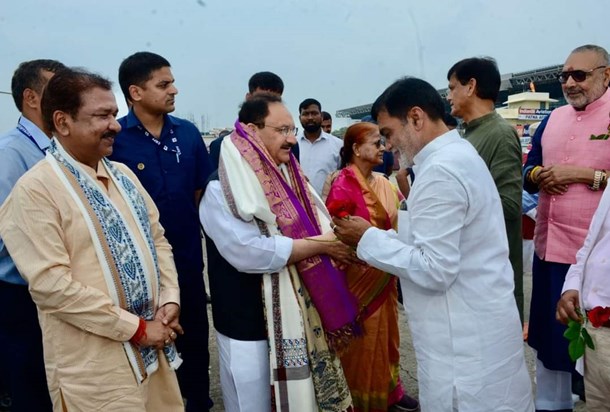 BJP President JP Nadda gets a grand welcome in Patna, is par BJP President JP Nadda gets a grand welcome in Patna, is par