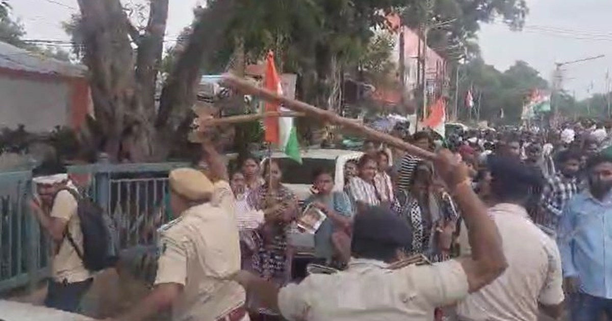 Lathicharge on land survey workers who came to surround BJP 