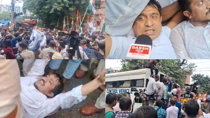 The police kept dragging the workers and they lay down on th