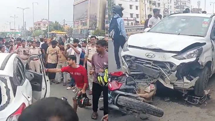 An uncontrolled car hit several bikes on Atal Path